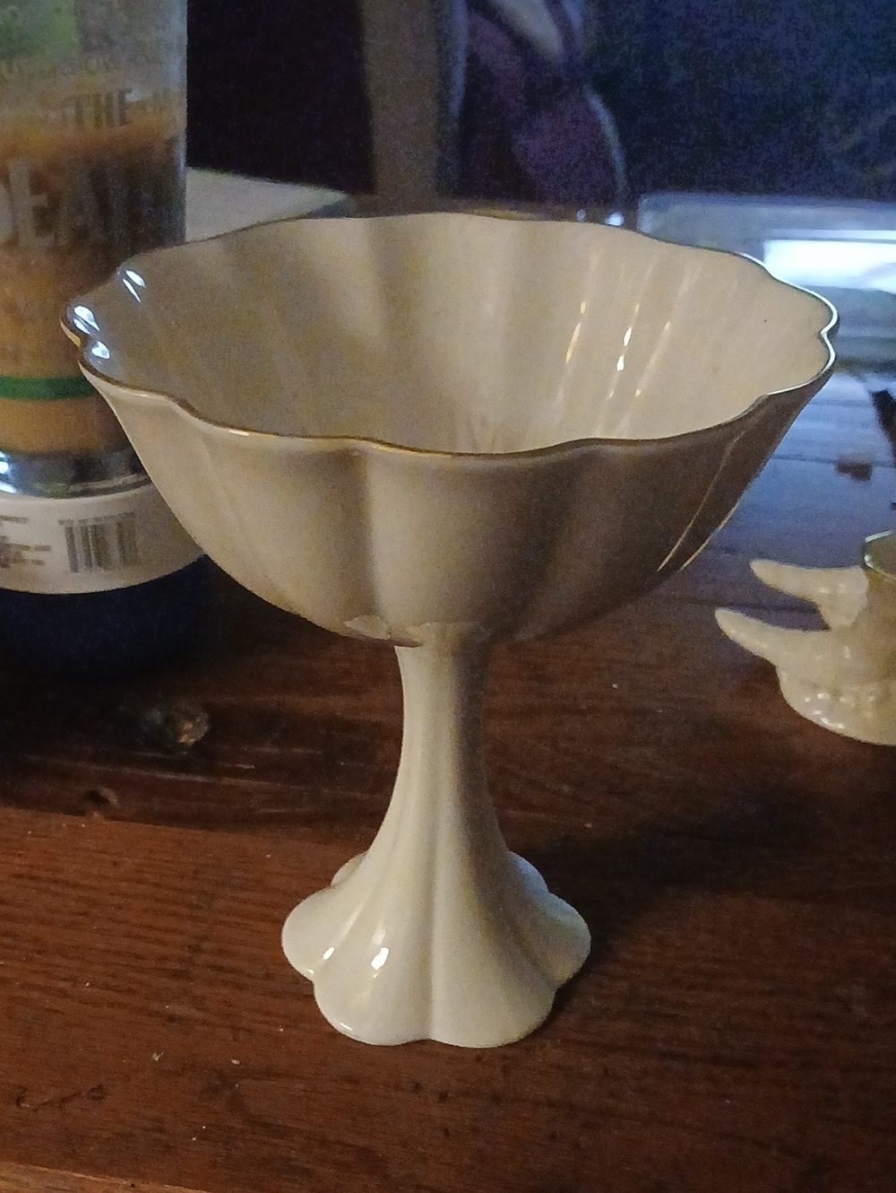 VTG Lenox Hand-Decorated 24K Gold Trimmed Ivory Porcelain Pedestal Compote Dish